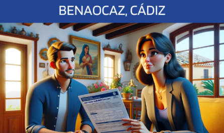 Imagen realista y panorámica al estilo Pixar que muestra a una atractiva y honesta agente de seguros de 36 años, con rasgos andaluces, explicando un seguro de decesos y entregando un presupuesto a una atractiva pareja, también con rasgos andaluces, de unos 35 años. Están en su casa de Benaocaz, Cádiz. El escenario es un acogedor salón que refleja la vibrante y cálida cultura andaluza, con decoraciones que aluden a la herencia local. La agente, que encarna la profesionalidad y la confianza, muestra un documento en el que la URL https://www.segurodedefuncion.com/ es claramente visible. La pareja aparece comprometida e interesada, captando un momento de importante toma de decisiones en un entorno que combina el confort moderno con la estética tradicional andaluza.