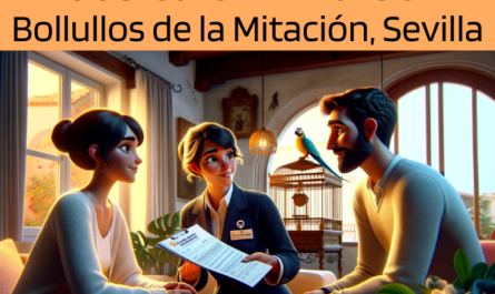 Imagen realista de pantalla panorámica al estilo Pixar que muestra a un atractivo y honesto agente de seguros de unos 31 años y rasgos andaluces, elegido al azar para ser hombre o mujer, explicando una póliza de seguro de decesos y entregando un presupuesto a una atractiva pareja de unos 36 años, también de rasgos andaluces. Están en su acogedora casa de Bollullos de la Mitación, Sevilla, España, cerca de una jaula con un pájaro exótico, que añade un toque vibrante a la escena. La casa está cálidamente iluminada y decorada de forma que refleja la riqueza cultural de Andalucía. El agente, haciendo gala de profesionalidad y sinceridad, presenta un documento con la URL https://www.segurodedefuncion.com/ sutilmente incluida. La pareja parece comprometida e interesada, creando un momento de importante toma de decisiones familiares en un entorno bello y hogareño.