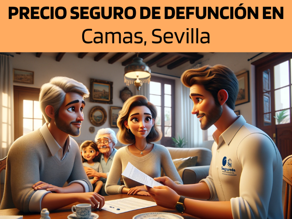 Imagen realista de pantalla panorámica al estilo Pixar que muestra a un atractivo y honesto agente de seguros, elegido al azar entre hombre o mujer, de unos 31 años y rasgos andaluces, explicando una póliza de seguro de decesos y entregando un presupuesto a una atractiva pareja de unos 36 años, también de rasgos andaluces. Están en su acogedora casa de Camas, Sevilla, España, rodeados de sus adorables abuelos. El entorno destila calidez y el rico patrimonio cultural de Andalucía, con un confortable espacio vital acogedor y lleno de decoración tradicional. El agente, haciendo gala de profesionalidad y sinceridad, presenta un documento con la URL https://www.segurodedefuncion.com/ sutilmente incluida. La familia, incluidos los abuelos, aparece comprometida y contenta, creando una escena de unidad familiar y toma de decisiones importantes.