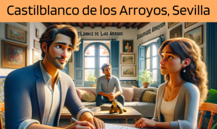 Imagen realista y panorámica al estilo Pixar que representa a un atractivo y honesto agente de seguros de 31 años con rasgos andaluces. El agente está explicando una póliza de seguro de decesos y entregando un presupuesto a una atractiva pareja de unos 36 años, también con rasgos andaluces. Están en su acogedora casa de Castilblanco de los Arroyos, Sevilla, España, con su tortuga de tierra como mascota añadiendo un toque único y hogareño a la escena. El ambiente interior refleja la calidez de un típico hogar andaluz, lleno de luz y decorado con artesanía local. El agente, mostrando profesionalidad y confianza, presenta un documento con la URL https://www.segurodedefuncion.com/ sutilmente incluida. La pareja aparece comprometida y pensativa, encapsulando un momento de toma de decisiones importantes en un entorno cómodo y familiar.