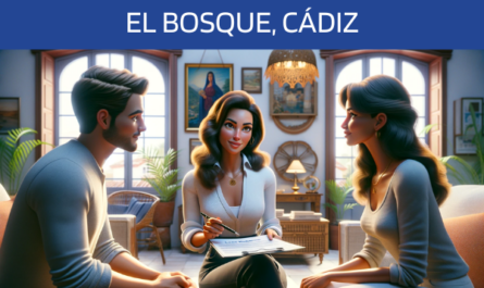 Imagen realista y panorámica al estilo Pixar que muestra a una atractiva y honesta agente de seguros de 36 años, con rasgos andaluces, explicando un seguro de decesos y entregando un presupuesto a una atractiva pareja, también con rasgos andaluces, de unos 35 años. Están en su casa de El Bosque, Cádiz. El escenario es un acogedor salón que refleja la vibrante y cálida cultura andaluza, con decoraciones que aluden a la herencia local. La agente, que encarna la profesionalidad y la confianza, muestra un documento en el que la URL https://www.segurodedefuncion.com/ es claramente visible. La pareja aparece comprometida e interesada, captando un momento de importante toma de decisiones en un entorno que combina el confort moderno con la estética tradicional andaluza.