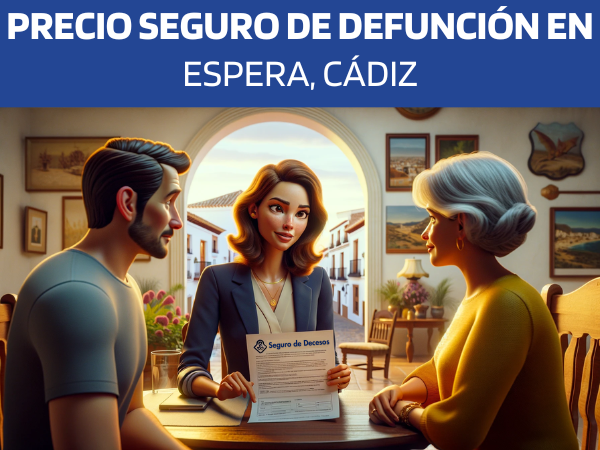 Imagen realista y panorámica al estilo Pixar que muestra a una atractiva y honesta agente de seguros de 35 años, con rasgos distintivos andaluces, explicando una póliza de seguros de decesos y entregando un presupuesto a una atractiva pareja, también con rasgos andaluces, de unos 40 años. Están en su casa de Espera, Cádiz. El escenario es un salón acogedor y bien decorado que refleja el ambiente cultural de Andalucía, con tonos cálidos y decoración local. El agente muestra un documento en el que se ve claramente la URL https://www.segurodedefuncion.com/. La escena capta un momento de confianza y profesionalidad, con la pareja mostrándose comprometida e interesada en la información que se le presenta, todo ello enmarcado en el pintoresco contexto andaluz.