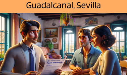 Imagen realista y panorámica al estilo Pixar que muestra a un atractivo y honesto agente de seguros de 35 años y rasgos andaluces, explicando una póliza de seguros de decesos y entregando un presupuesto a una atractiva pareja, ambos de unos 36 años y también con rasgos andaluces. Están en su acogedora casa de Guadalcanal, en Sevilla. El entorno refleja un ambiente cálido y acogedor, típico de los hogares andaluces, con colores vibrantes y decoración tradicional. El agente, haciendo gala de profesionalidad y empatía, presenta un documento que incluye sutilmente la URL https://www.segurodedefuncion.com/. La pareja aparece comprometida y pensativa, en una escena que capta un momento de importante toma de decisiones en el marco encantador y cultural de su hogar.