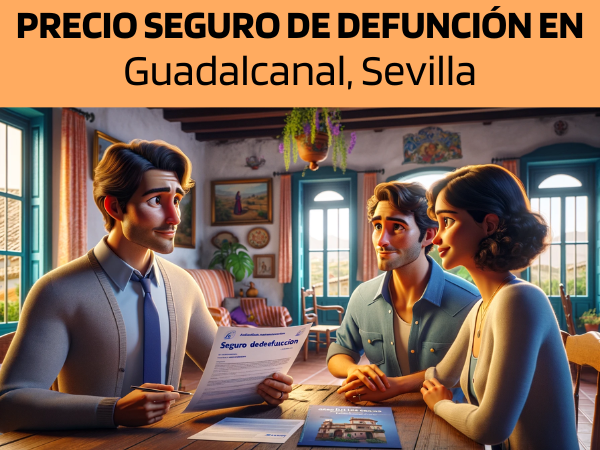 Imagen realista y panorámica al estilo Pixar que muestra a un atractivo y honesto agente de seguros de 35 años y rasgos andaluces, explicando una póliza de seguros de decesos y entregando un presupuesto a una atractiva pareja, ambos de unos 36 años y también con rasgos andaluces. Están en su acogedora casa de Guadalcanal, en Sevilla. El entorno refleja un ambiente cálido y acogedor, típico de los hogares andaluces, con colores vibrantes y decoración tradicional. El agente, haciendo gala de profesionalidad y empatía, presenta un documento que incluye sutilmente la URL https://www.segurodedefuncion.com/. La pareja aparece comprometida y pensativa, en una escena que capta un momento de importante toma de decisiones en el marco encantador y cultural de su hogar.