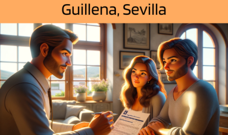 Imagen realista y panorámica al estilo Pixar que muestra a un atractivo y honesto agente de seguros de 35 años, con rasgos andaluces, explicando una póliza de seguro de decesos y entregando un presupuesto a una atractiva pareja de unos 36 años, también con rasgos andaluces. Están en su acogedora casa de Guillena, Sevilla, España. El entorno es cálido y acogedor, y muestra un espacio vital que combina el confort moderno con la estética tradicional andaluza. La luz del sol se filtra por las ventanas, iluminando la habitación y los rostros de las personas, creando un ambiente sereno. El agente, haciendo gala de profesionalidad y empatía, presenta un documento con la URL https://www.segurodedefuncion.com/ sutilmente incluida. La pareja aparece comprometida y pensativa, simbolizando un momento de cuidadosa consideración dentro de la comodidad de su hogar.