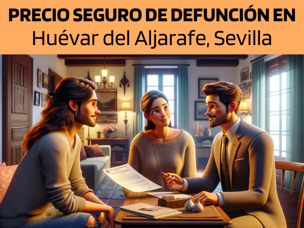 Imagen realista y panorámica al estilo Pixar que muestra a un atractivo y honesto agente de seguros de 30 años, con rasgos andaluces, explicando una póliza de seguro de decesos y entregando un presupuesto a una atractiva pareja de unos 32 años, también con rasgos andaluces. Están en su acogedora casa de Huévar del Aljarafe, Sevilla, España. El entorno es cálido y acogedor, captando la esencia de un confortable hogar andaluz con una iluminación tenue, decoración tradicional y un ambiente acogedor. El agente, mostrando profesionalidad y empatía, presenta un documento con la URL https://www.segurodedefuncion.com/ sutilmente incluida. La pareja aparece comprometida y receptiva, creando un momento de importante toma de decisiones dentro del encantador entorno de su hogar.