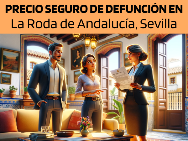 Imagen realista y panorámica al estilo Pixar que muestra a una atractiva y honesta agente de seguros de 45 años, con rasgos andaluces, explicando una póliza de seguros de vida y entregando un presupuesto a una atractiva pareja de unos 40 años, también con rasgos andaluces. Están en su acogedora casa de La Roda de Andalucía, Sevilla, España. El entorno de la casa es cálido y acogedor, capturando la esencia de la arquitectura andaluza con colores vibrantes, decoración tradicional y un ambiente soleado. El agente, mostrando profesionalidad y confianza, presenta un documento con la URL https://www.segurodedefuncion.com/ sutilmente incluida. La pareja aparece comprometida y reflexiva, creando un momento de toma de decisiones importantes en un entorno que refleja su herencia cultural.