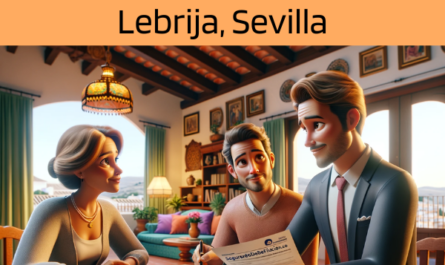 Imagen realista y panorámica al estilo Pixar que muestra a un atractivo y honesto agente de seguros de 45 años, con rasgos andaluces, explicando una póliza de seguro de vida y entregando un presupuesto a una atractiva pareja de unos 40 años, también con rasgos andaluces. Están en su acogedora casa de Lebrija, Sevilla, España. El escenario muestra la calidez de una típica casa andaluza, con decoración tradicional, colores vibrantes y un ambiente acogedor. El agente, mostrando profesionalidad y confianza, presenta un documento con la URL https://www.segurodedefuncion.com/ sutilmente incluida. La pareja, comprometida y reflexiva, está inmersa en un momento importante de toma de decisiones, rodeada de la comodidad y la cultura de su hogar.