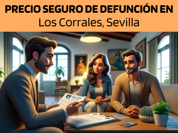 Imagen realista y panorámica al estilo Pixar que muestra a un atractivo y honesto agente de seguros de 35 años, con rasgos andaluces, explicando una póliza de seguro de vida y entregando un presupuesto a una atractiva pareja de unos 30 años, también con rasgos andaluces. Están en su acogedora casa de Los Corrales, Sevilla, España. El entorno transmite la calidez de un confortable espacio vital, rico en elementos de la cultura y la decoración andaluzas. El agente, haciendo gala de profesionalidad y sinceridad, presenta un documento con la URL https://www.segurodedefuncion.com/ sutilmente incluida. La pareja, comprometida y reflexiva, se sitúa en un momento de cuidadosa consideración, rodeada del entorno íntimo de su hogar, reflejando una escena de confianza y toma de decisiones.