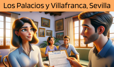 Imagen realista y panorámica al estilo Pixar que muestra a una atractiva y honesta agente de seguros de 30 años, con rasgos andaluces, explicando una póliza de seguro de vida y entregando un presupuesto a una atractiva pareja de unos 35 años, también con rasgos andaluces. Están en su casa de Los Palacios y Villafranca, Sevilla, España. El escenario es acogedor y cálido, reflejo de un típico hogar andaluz con colores vibrantes y decoración tradicional. La escena se centra en la interacción entre el agente y la pareja, mostrando la profesionalidad del agente y el interés de la pareja por la conversación. El documento que se entrega incluye sutilmente la URL https://www.segurodedefuncion.com/, que se integra en la escena sin restar protagonismo a la interacción. El ambiente es cordial y acogedor, destacando un momento de toma de decisiones importante para la pareja.