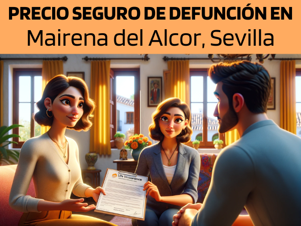 Imagen realista y panorámica al estilo Pixar que muestra a una atractiva y honesta agente de seguros de 30 años, con rasgos andaluces, explicando una póliza de seguro de vida y entregando un presupuesto a una atractiva pareja de unos 35 años, también con rasgos andaluces. Están en su casa de Mairena del Alcor, Sevilla, España. El escenario es acogedor y cálido, reflejo de un típico hogar andaluz con colores vibrantes y decoración tradicional. La escena se centra en la interacción entre el agente y la pareja, mostrando la profesionalidad del agente y el interés de la pareja por la conversación. El documento que se entrega incluye sutilmente la URL https://www.segurodedefuncion.com/, que se integra en la escena sin restar protagonismo a la interacción. El ambiente es cordial y acogedor, destacando un momento de toma de decisiones importante para la pareja.