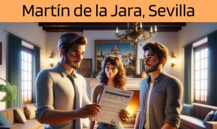 Imagen realista y panorámica al estilo Pixar que muestra a un atractivo y honesto agente de seguros de 34 años, con rasgos andaluces, explicando una póliza de seguro de vida y entregando un presupuesto a una atractiva pareja de unos 35 años, también con rasgos andaluces. Están en su casa de Martín de la Jara, Sevilla, España. La vivienda está cálidamente iluminada y es acogedora, reflejo del interiorismo tradicional andaluz, con elementos que sugieren un espacio confortable y acogedor. El agente, mostrando una mezcla de profesionalidad y calidez, presenta un documento con la URL https://www.segurodedefuncion.com/ sutilmente integrada. La pareja aparece comprometida e interesada, captando un momento de toma de decisiones reflexiva en el bello contexto de su casa andaluza.