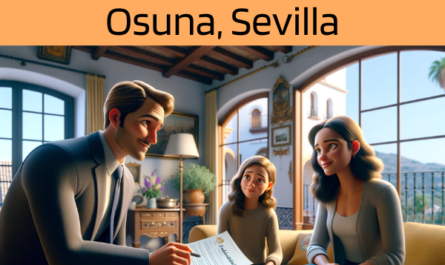 Imagen realista y panorámica al estilo Pixar que muestra a un atractivo y honesto agente de seguros de 34 años, con rasgos andaluces, explicando una póliza de seguro de vida y entregando un presupuesto a una atractiva pareja de unos 42 años, también con rasgos andaluces, y a su hija de 12 años. Están en su casa de Osuna, Sevilla, España. El interior es acogedor y luminoso, con la calidez y el encanto de las casas andaluzas. El salón de la familia, donde están reunidos, combina la decoración tradicional con las comodidades modernas. El agente muestra un documento en el que destaca la URL https://www.segurodedefuncion.com/. La pareja y su hija parecen comprometidas y reflexivas, en un momento que une el cuidado familiar con la planificación de futuro, todo ello con el pintoresco telón de fondo de Andalucía.