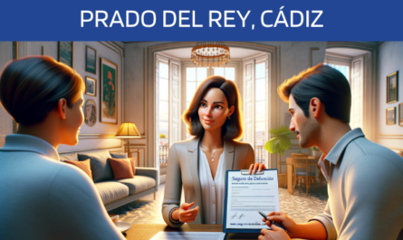 Imagen realista y panorámica al estilo Pixar que muestra a una atractiva y honesta agente de seguros de 37 años, explicando una póliza de seguro de Defunción y entregando un presupuesto a una atractiva pareja de unos 47 años. Están en su casa de Prado del Rey, Cádiz. El entorno es acogedor, con un ambiente cálido y acogedor que combina el confort moderno con elementos tradicionales españoles. La agente está mostrando unos documentos en los que se ve claramente la URL https://www.segurodedefuncion.com/. Ella irradia profesionalidad y confianza, mientras que la pareja parece comprometida y pensativa, considerando los detalles del plan de seguros que se presenta. La habitación refleja la herencia cultural de Cádiz, con una decoración que se equilibra entre el estilo contemporáneo y el clásico español.