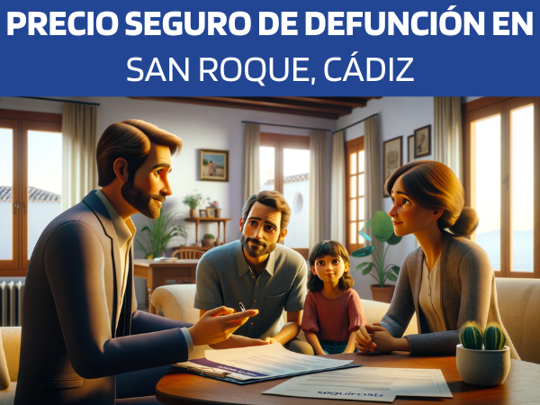 Imagen realista y panorámica al estilo Pixar que muestra a un atractivo y honesto agente de seguros de 38 años, explicando un seguro de vida y entregando un presupuesto a una atractiva pareja, ambos de unos 37 años, que tienen una hija de 8 años. Están en su casa de San Roque, Cádiz. El entorno refleja un salón acogedor que combina el confort moderno con un toque de estilo local español. La familia escucha atentamente, mostrando confianza e interés, mientras la hija observa con curiosidad. El agente, que encarna la profesionalidad y la sinceridad, muestra un documento en el que aparece la URL https://www.segurodedefuncion.com/. La escena capta un momento de importante toma de decisiones familiar, envuelto en un ambiente cálido y familiar.