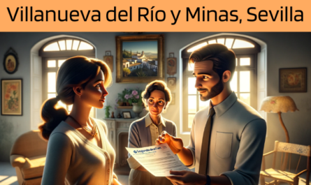 Imagen realista y panorámica al estilo Pixar que muestra a un atractivo y honesto agente de seguros de 36 años, con rasgos andaluces, explicando una póliza de seguros de vida y entregando un presupuesto a una atractiva pareja de unos 38 años, también con rasgos andaluces. Están en su casa de Villanueva del Río y Minas, Sevilla, España. El escenario refleja una típica casa andaluza, con un ambiente cálido y acogedor, que incorpora elementos de decoración tradicional y moderna. La luz del sol se filtra por las ventanas, iluminando la estancia y proyectando un suave resplandor sobre los rostros de los individuos. El agente presenta un documento en el que figura la URL https://www.segurodedefuncion.com/. La pareja parece atenta y pensativa, considerando los detalles de la póliza que se está discutiendo. La imagen capta un momento de confianza y toma de decisiones con la cultura andaluza como telón de fondo.