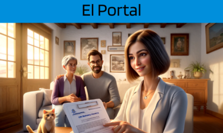 Una imagen hiperrealista y panorámica al estilo Pixar protagonizada por una atractiva y honesta agente de seguros, de entre 28 y 37 años, con rasgos andaluces. Explica una póliza de seguro de vida y entrega un presupuesto a una atractiva pareja, de entre 30 y 50 años, también de rasgos andaluces. Se encuentran en su acogedora casa en El Portal, una pedanía de Jerez de la Frontera, Cádiz. A su lado está su gato, añadiendo un toque de calidez a la escena. El entorno interior muestra la arquitectura y decoración únicas andaluzas, creando un ambiente acogedor. El agente, haciendo gala de profesionalidad y empatía, está presentando un documento donde se incluye sutilmente la URL https://www.segurodedefuncion.com/. Este momento captura un importante proceso de toma de decisiones dentro de la familia, rodeados del encanto de su hogar andaluz.