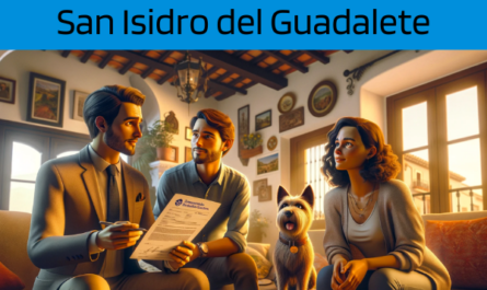 Una imagen hiperrealista y panorámica al estilo Pixar que muestra a un atractivo y honesto agente de seguros de entre 28 y 37 años, con rasgos andaluces, explicando una póliza de seguro de vida y entregando un presupuesto a una atractiva pareja de entre 30 y 50 años, también con antecedentes andaluces. características. Se encuentran en su acogedora casa de San Isidro del Guadalete, pedanía de Jerez de la Frontera, Cádiz, acompañados de su adorable perro. El entorno es cálido y captura la esencia de un hogar andaluz cómodo y acogedor, lleno de color y luz locales. El agente, haciendo gala de profesionalidad y calidez, presenta un documento con la URL https://www.segurodedefuncion.com/ sutilmente incluida. La pareja, comprometida y reflexiva, está tomando una decisión importante, en un escenario que combina la riqueza cultural con un toque personal, resaltado por la presencia de su mascota, que añade una capa de calidez y hogareño.